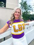 QOS Licensed LSU Colorblock Jewel Letter Sweater