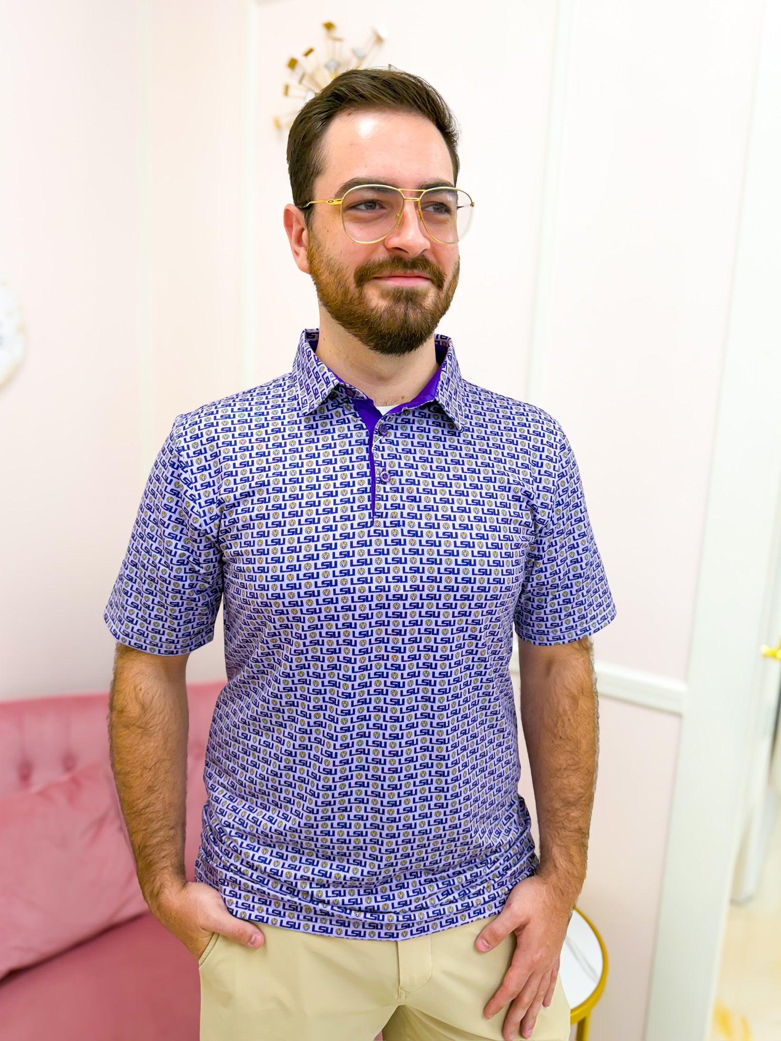 LSU Licensed Men’s Polo - Lavender
