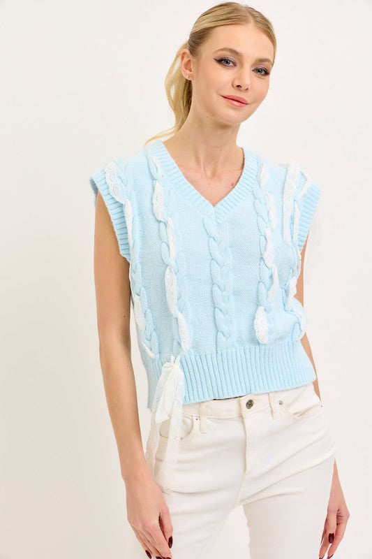 Leading With Lace Sweater Vest Blue