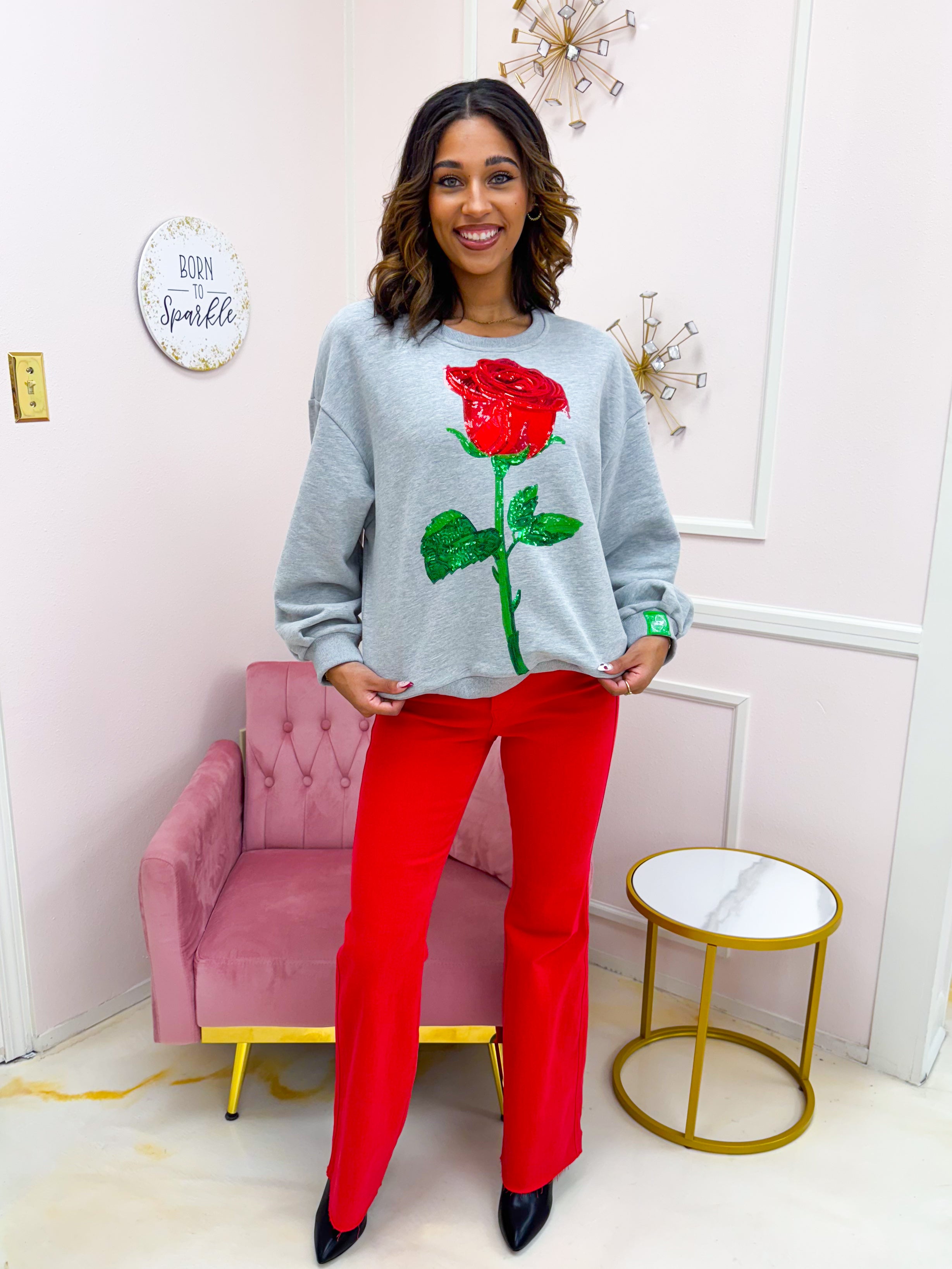 QOS Grey Mega Rose Sweatshirt