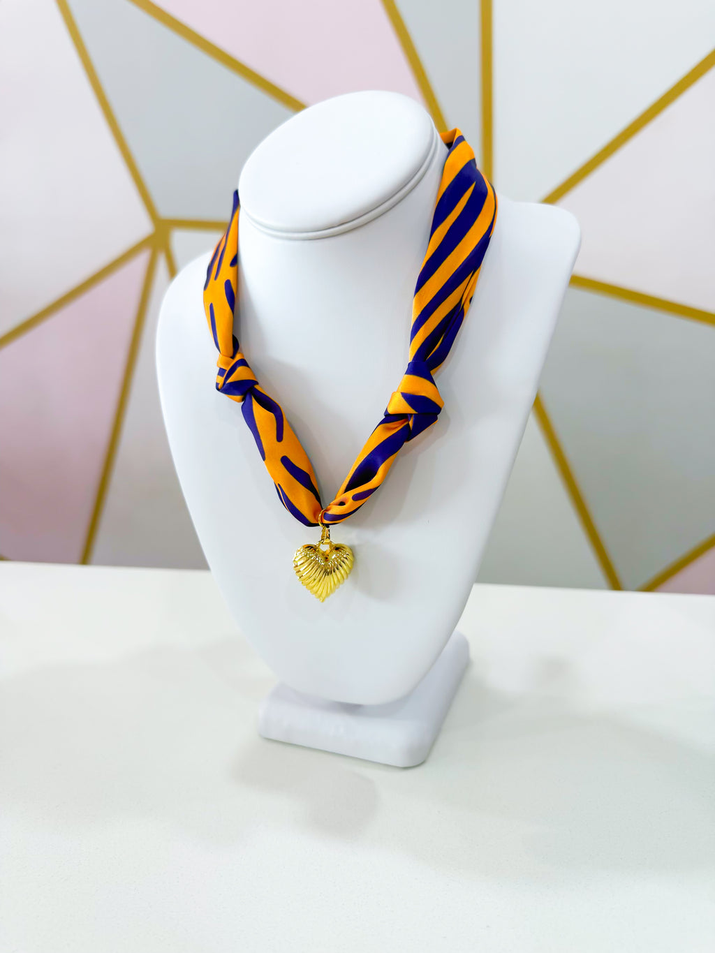 Purple & Yellow Tiger Scarf Charm Necklace