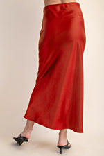 Gracefully Yours Satin Midi Skirt Red