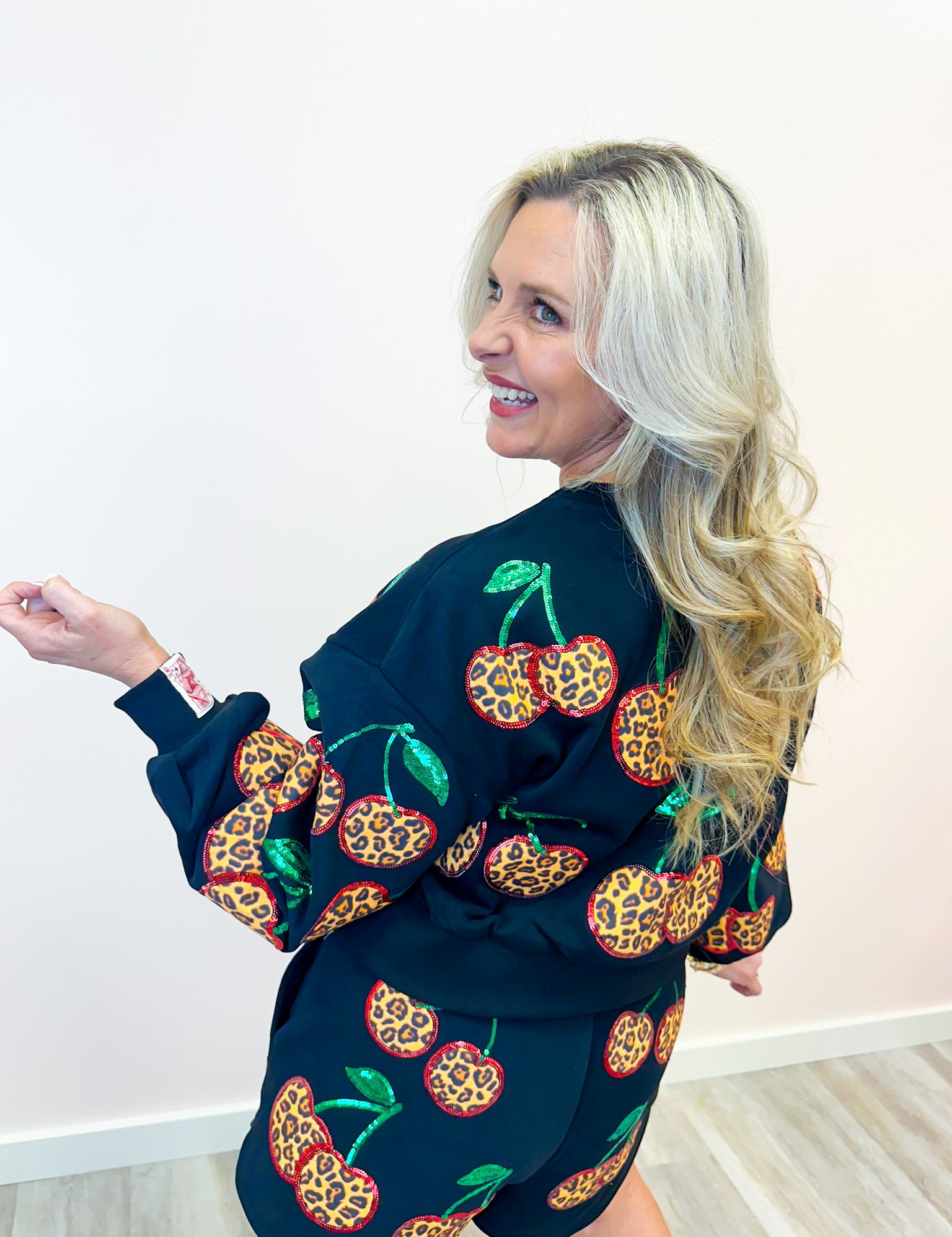 QOS Black Leopard Cherry Sweatshirt