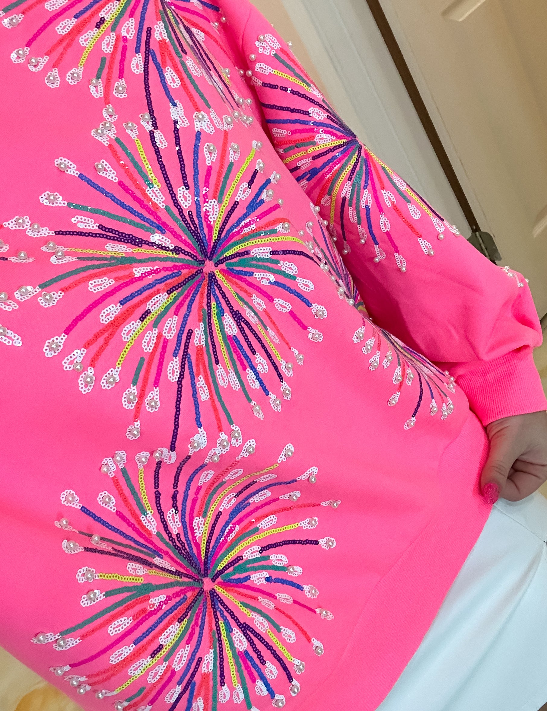 QOS Neon Pink Firework Sweatshirt ￼