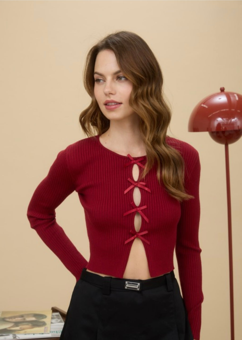 Peek A Bow Cardigan Red