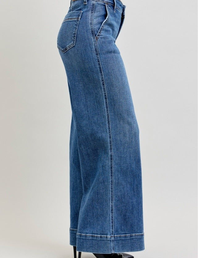 Judy Blue Wide Leg Retro Mr Petite Trousers - Dark Wash