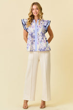 Spring Morning Floral Top Blue