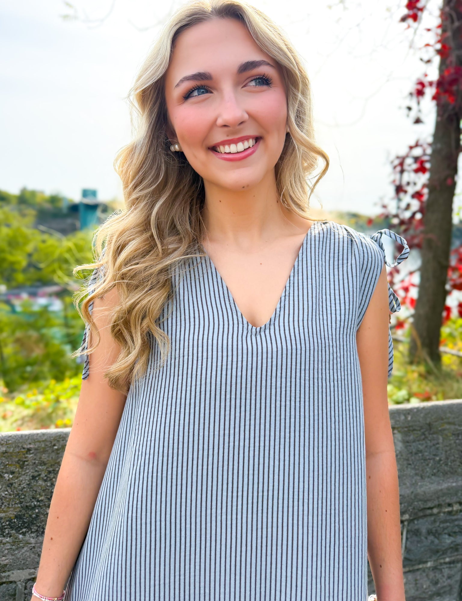 Sweet Striped Mini Dress - Blue