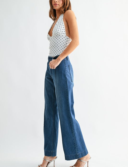 Pintuck Wide Leg Jean - Dark