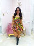 QOS Coton Neon & Tiger Print Tank Dress