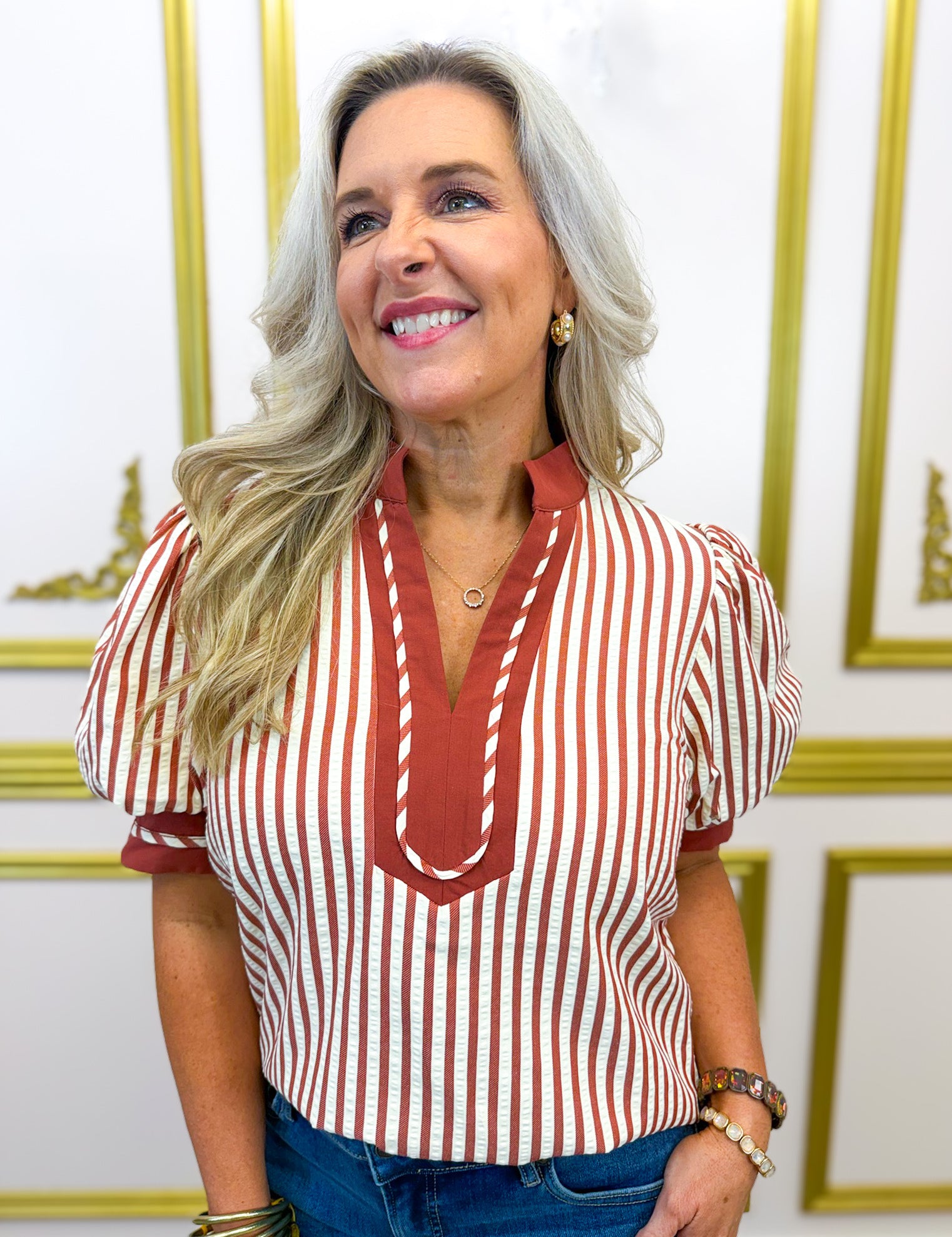 Luxe Living Puff Sleeve Top - Rust