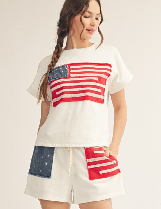 Patriotic Patch Top - Off White