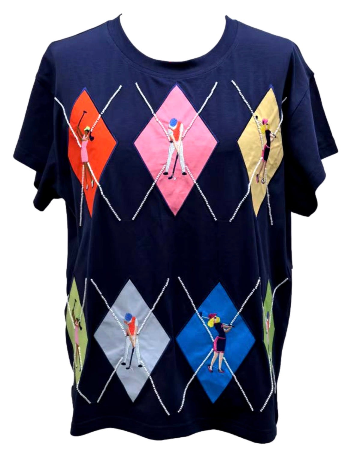 QOS Navy Multi Argyle Golfer Tee