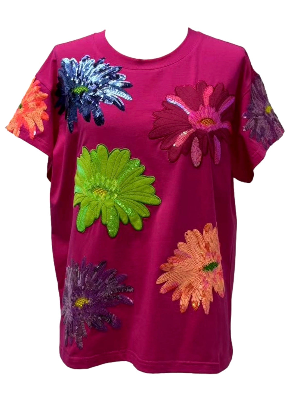 QOS Hot Pink Multi Flower Tee