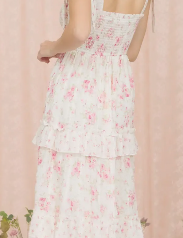 Pink Champagne Blooms Midi Dress