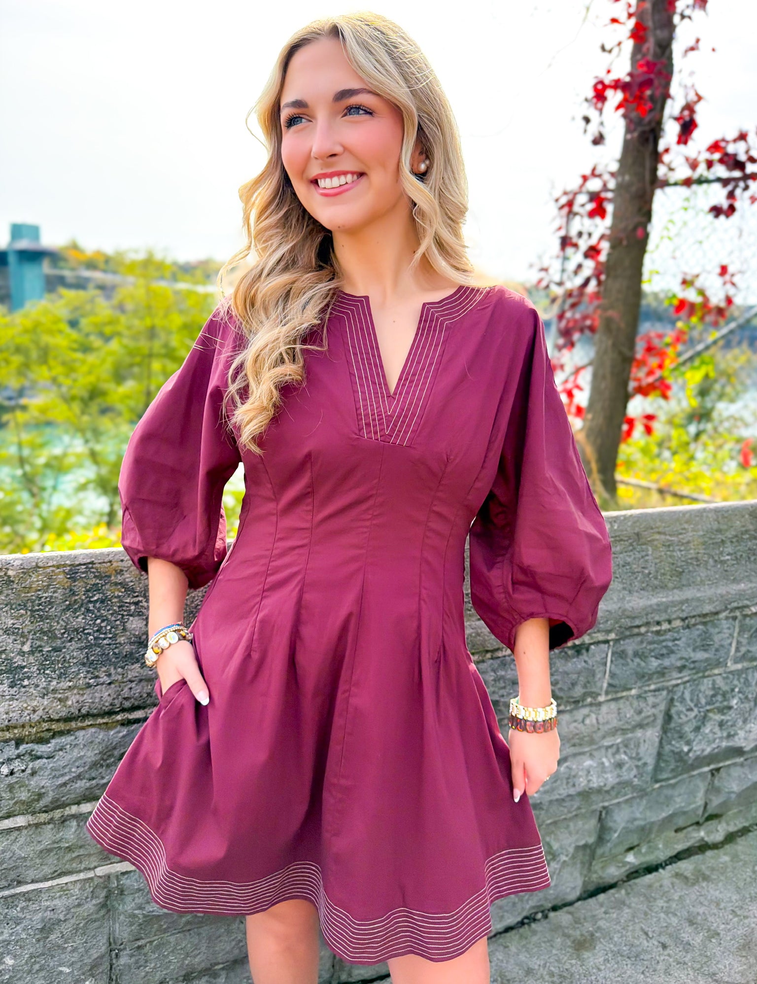 Modern Professional Mini Dress - Wine