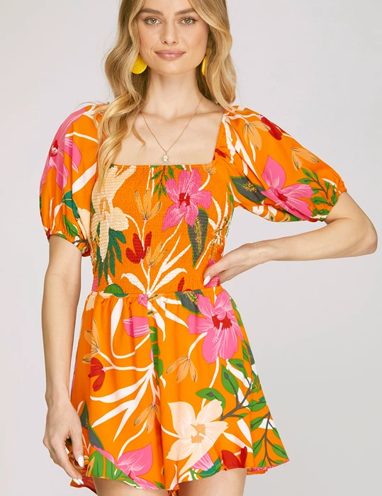 Island Girl Romper Orange