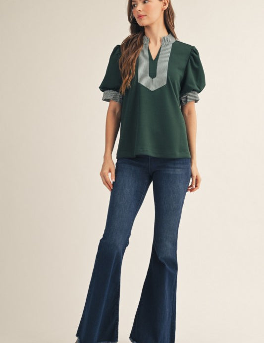 Professionally Preppy Top - Hunter Green