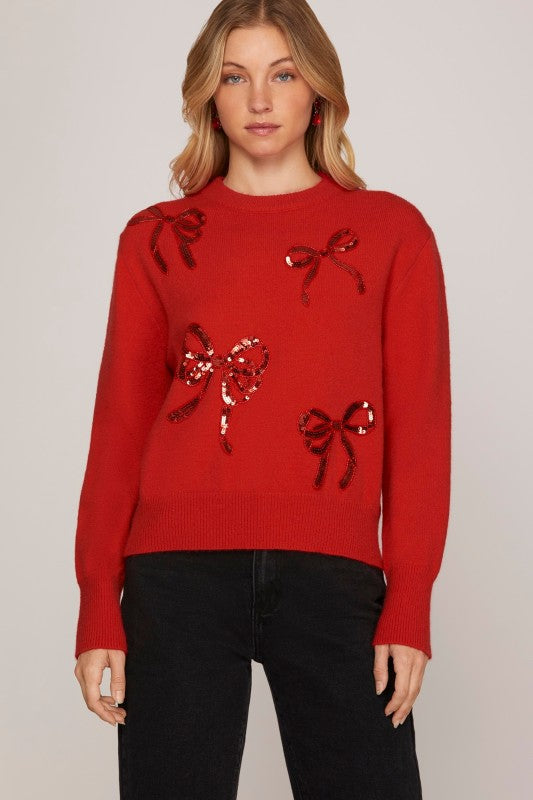 Bowdazzled Sweater Red