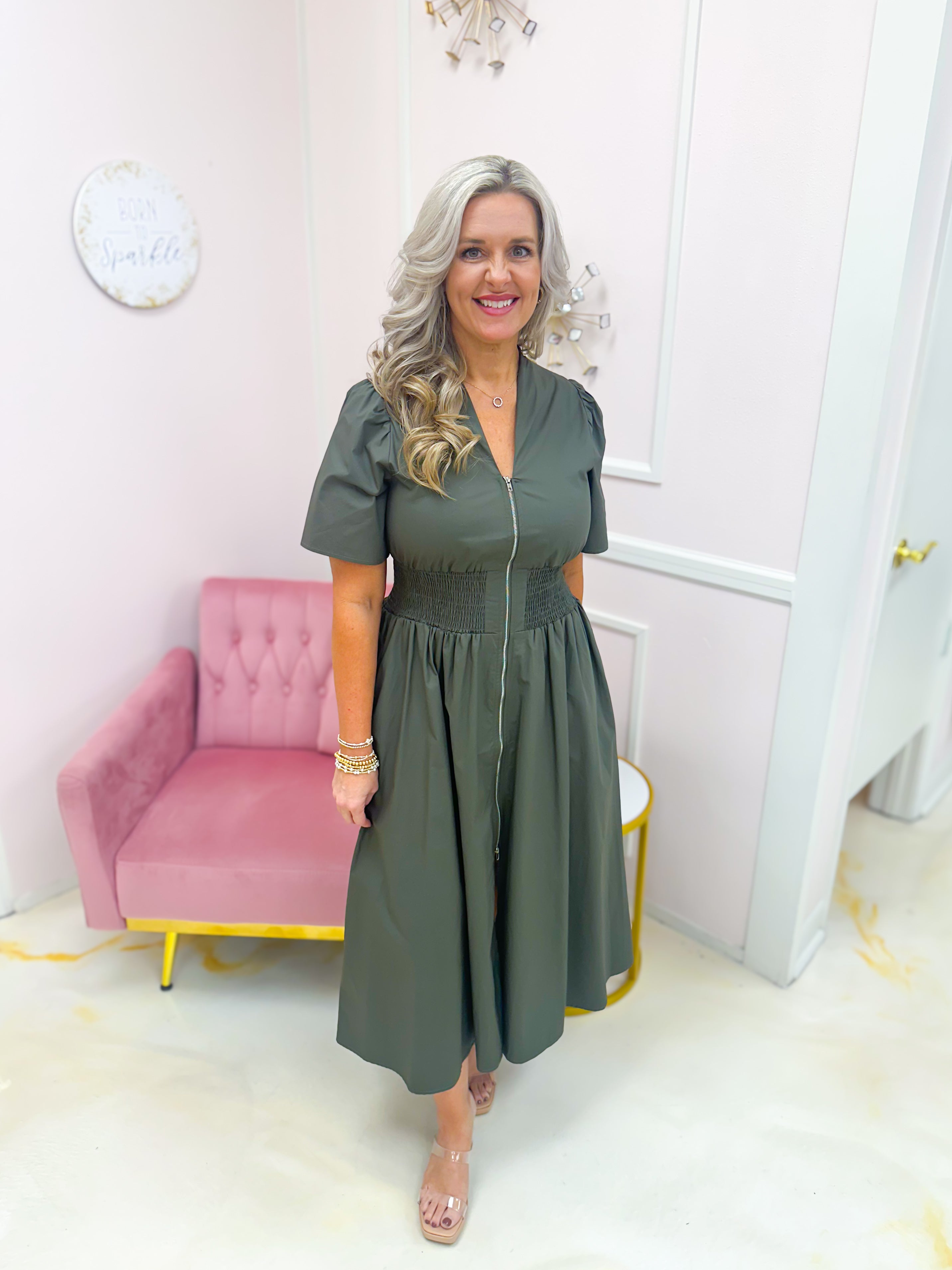 Falling Leaves Dress Olive