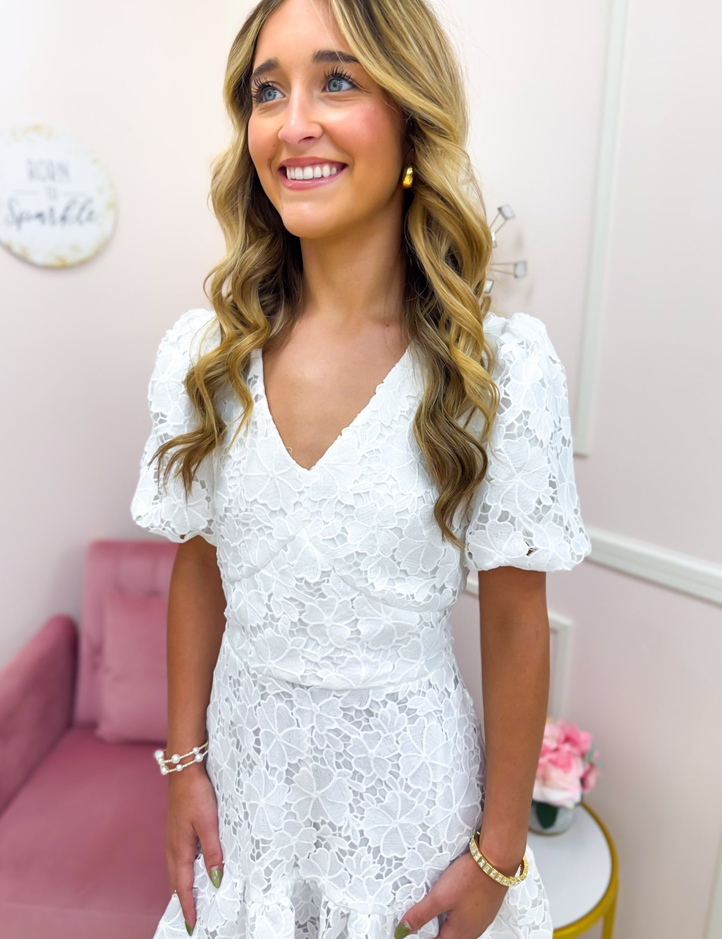 Floral & Lace Mini Dress - White