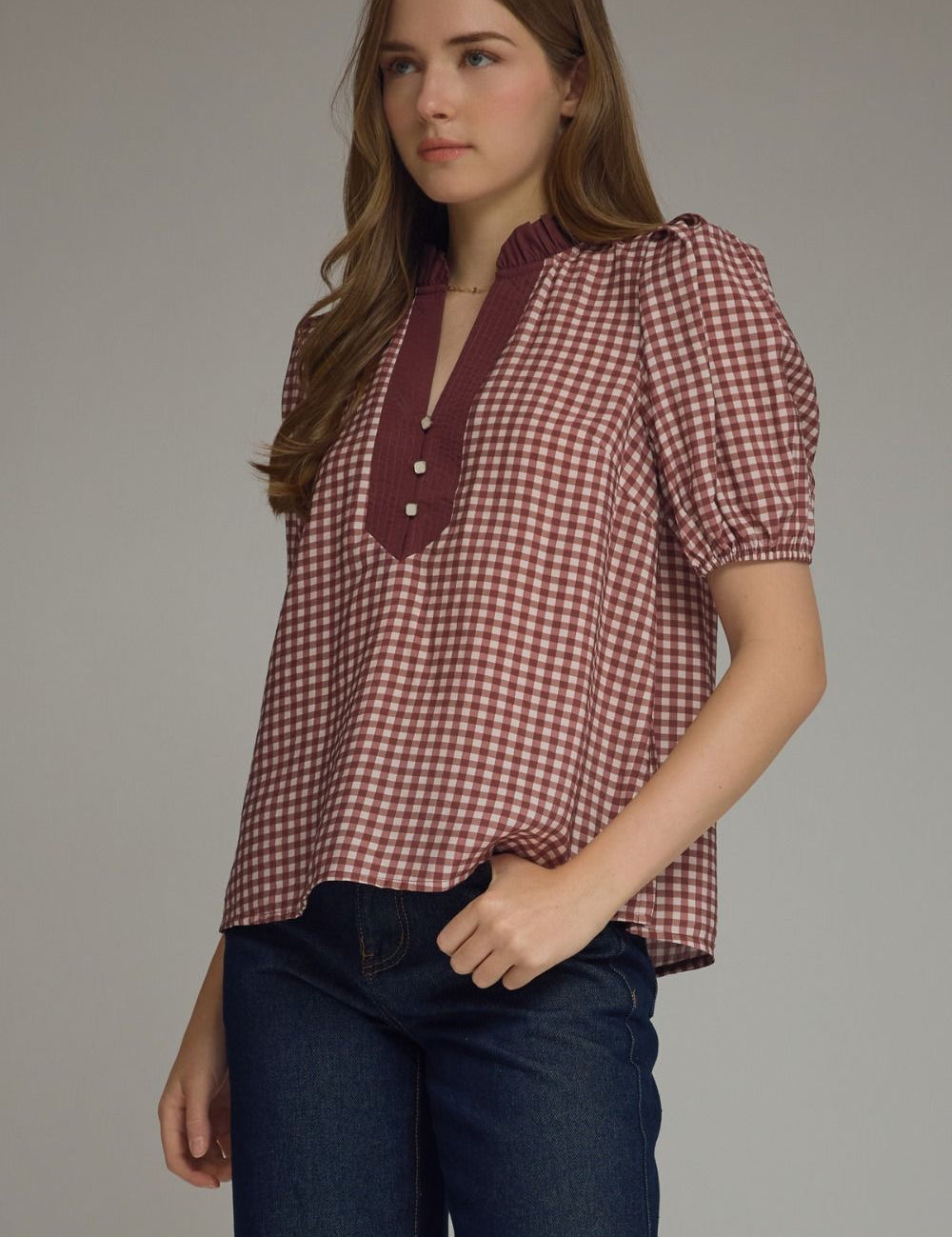 Gingham & Grace Top - Burgundy
