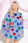 QOS Dusty Blue Hearts Sweatshirt