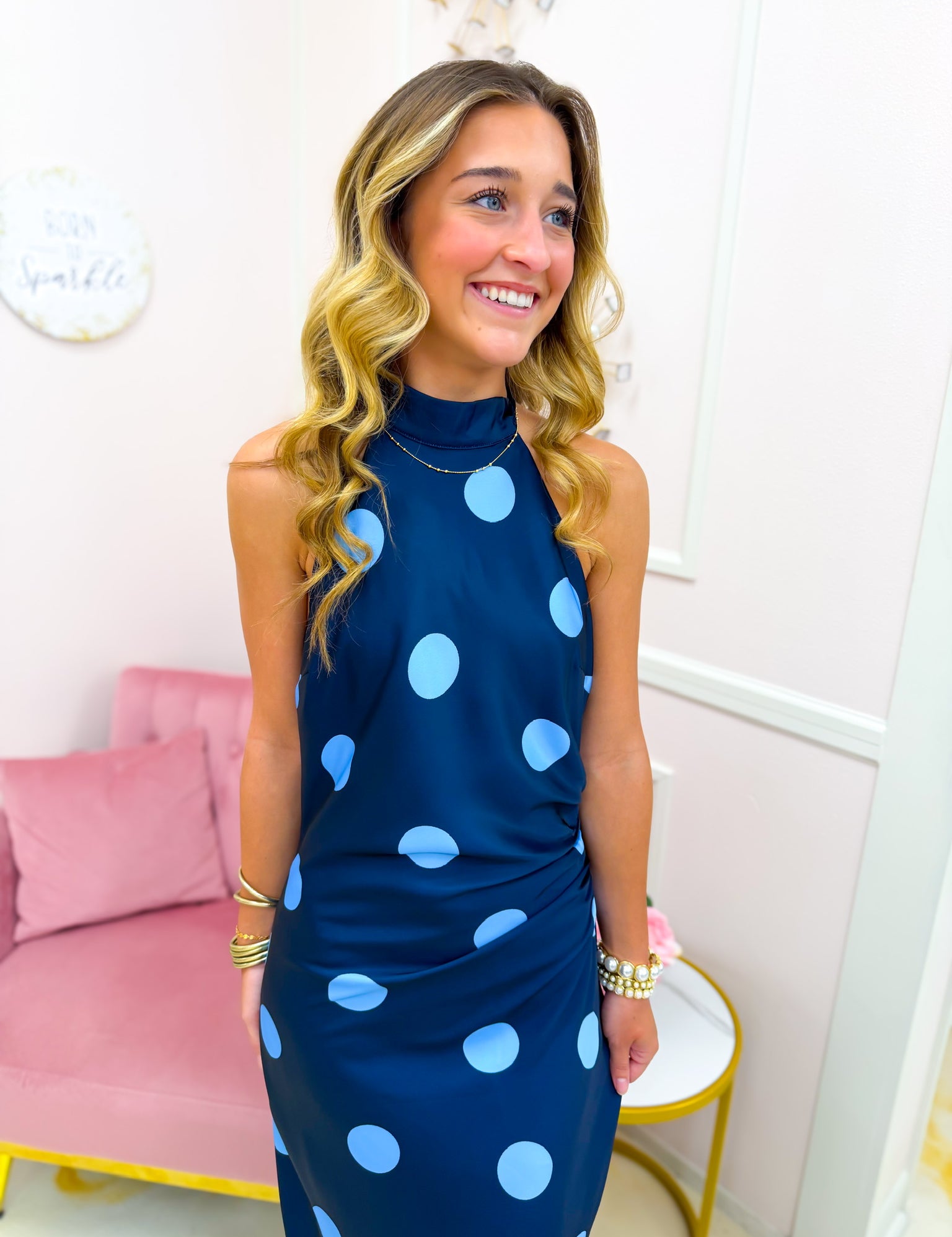 Delilah Dot Maxi Dress - Navy