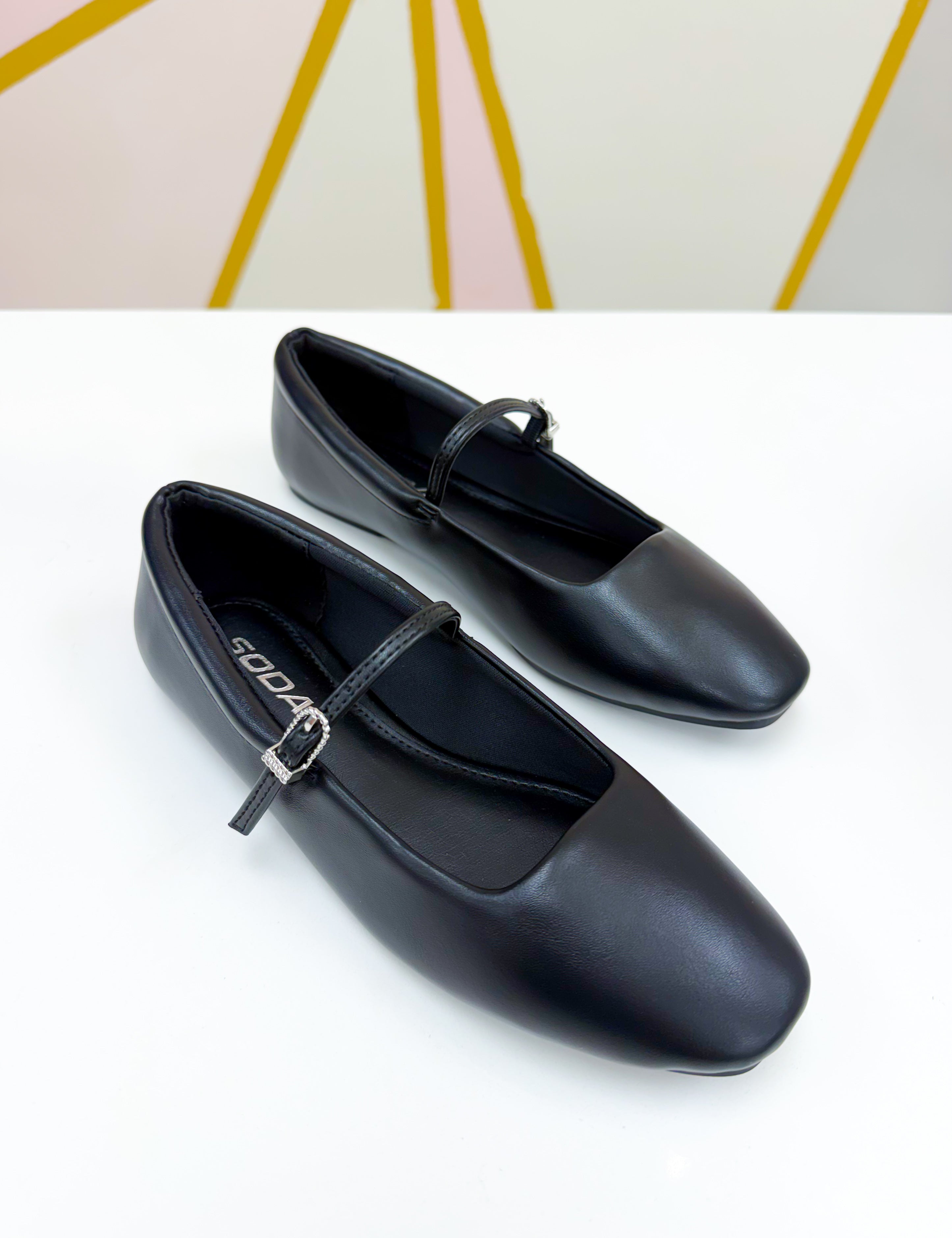 Kiana Mary Jane Flat - Black PU