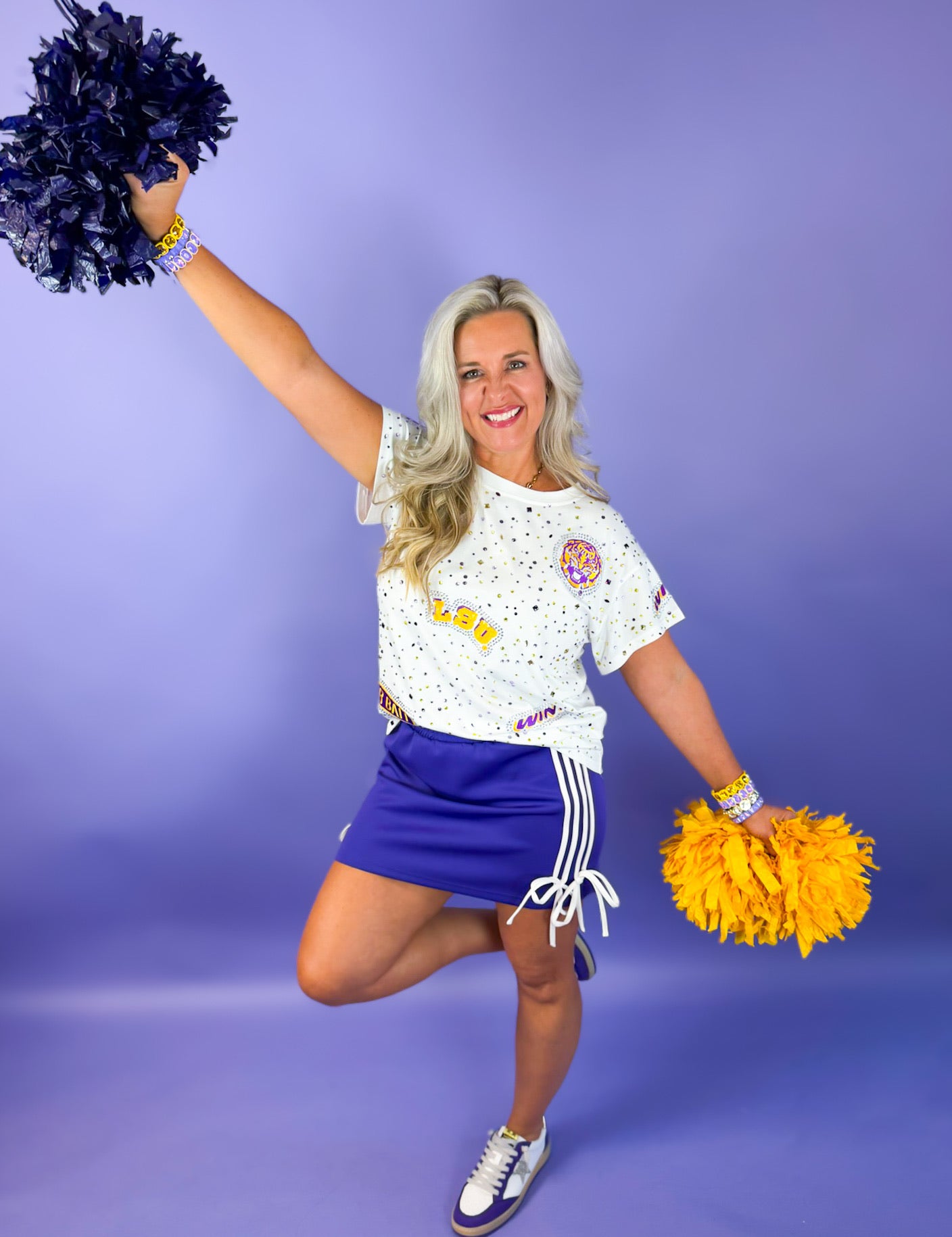 QOS Licensed LSU Multi Rhinestone Scattered Logo Tee