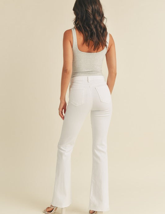 High Rise White Flare Jeans