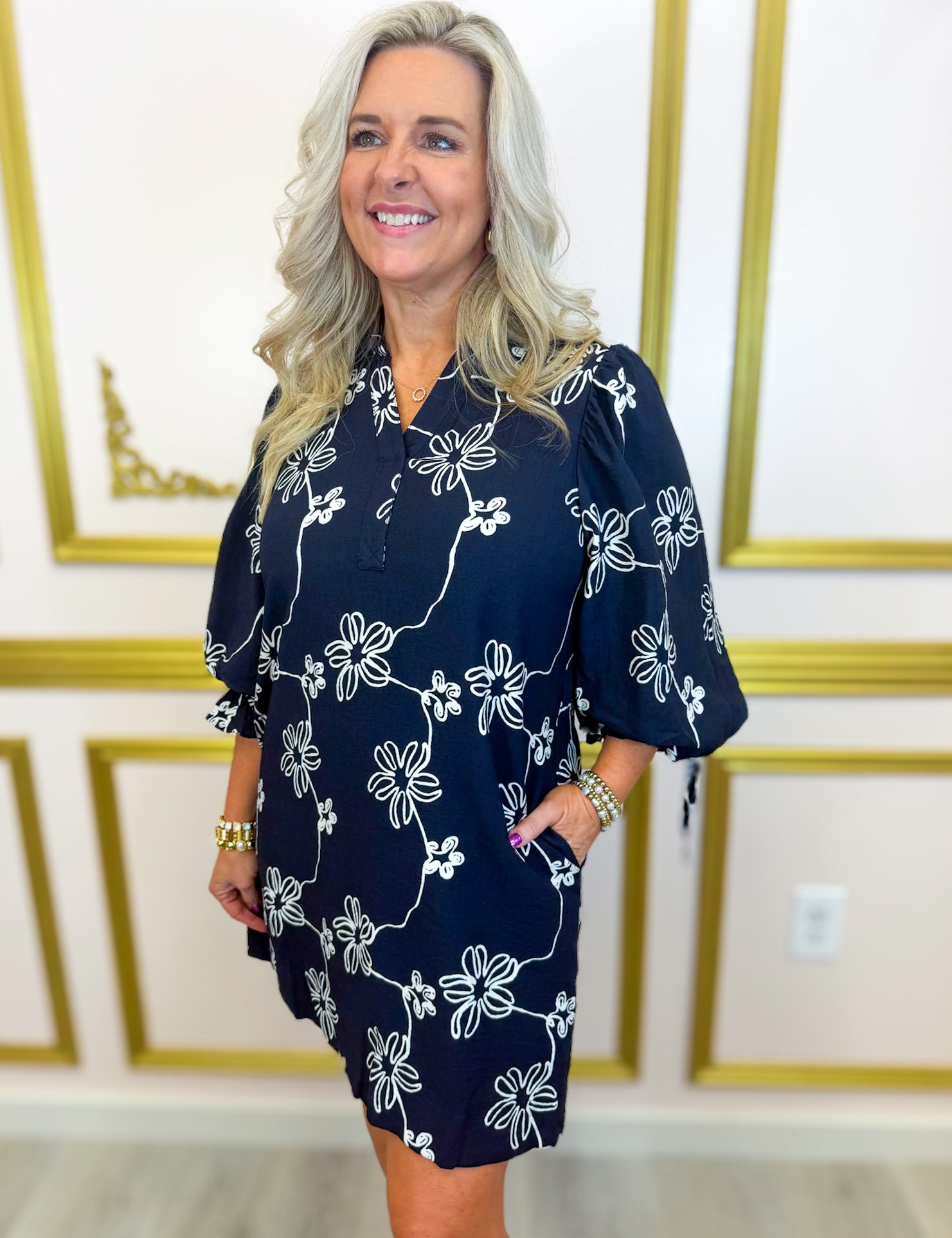 Garden Stroll Mini Dress - Navy