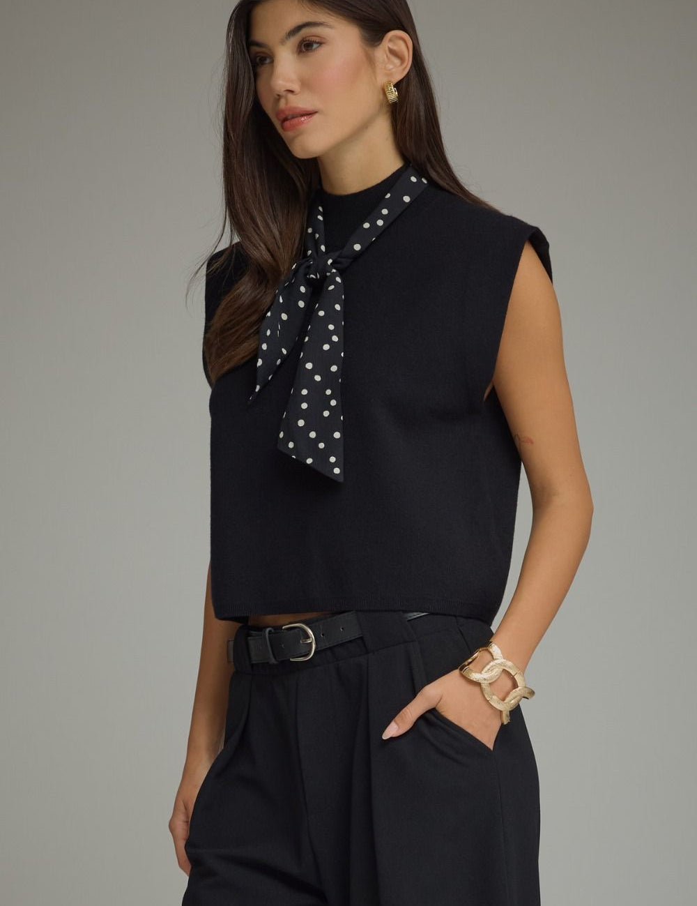 Paris Dot Scarf Top - Black