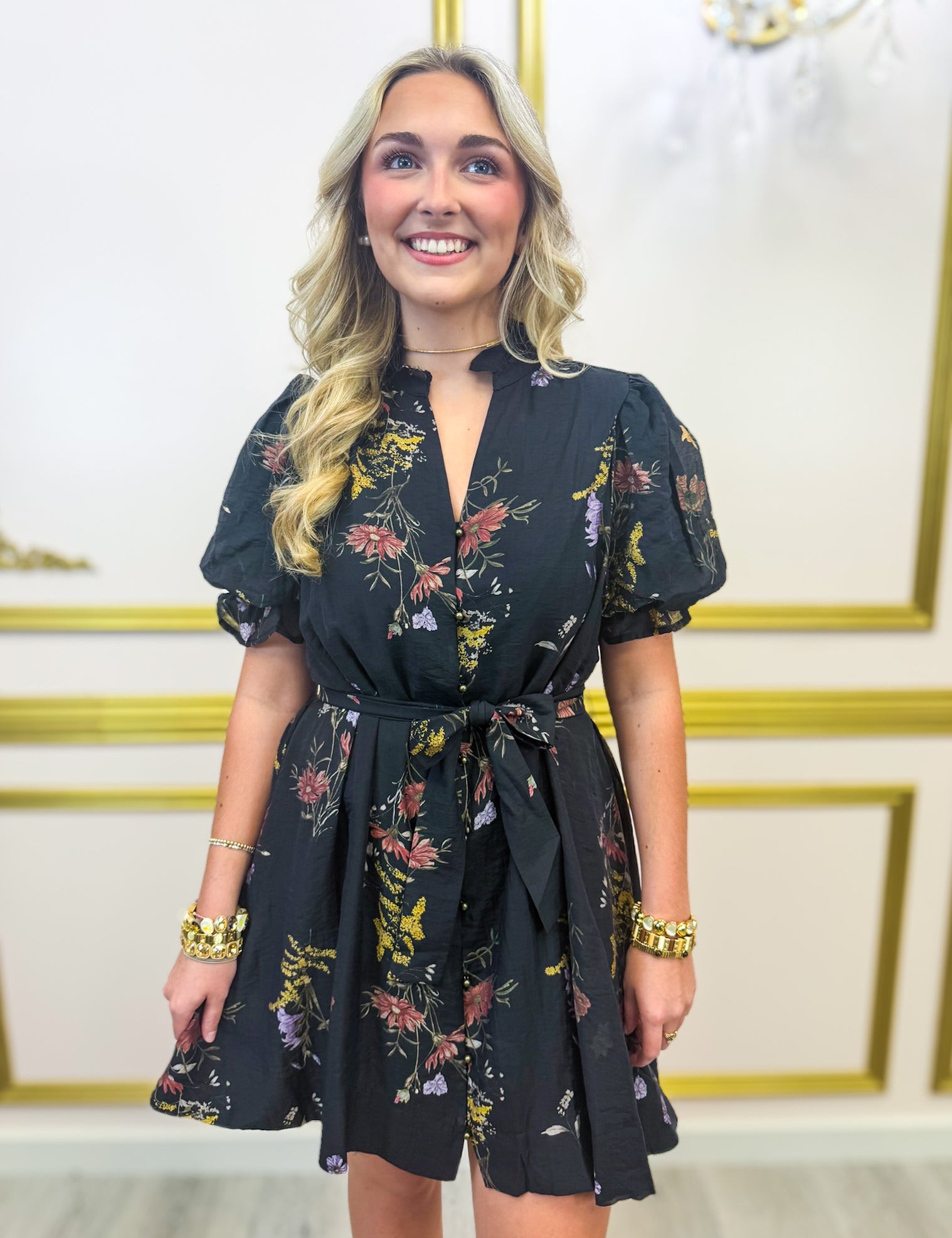 Spotted In Bloom Dress - Black