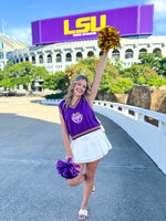 QOS Licensed-LSU V Neck Striped Cuff Sweater Vest
