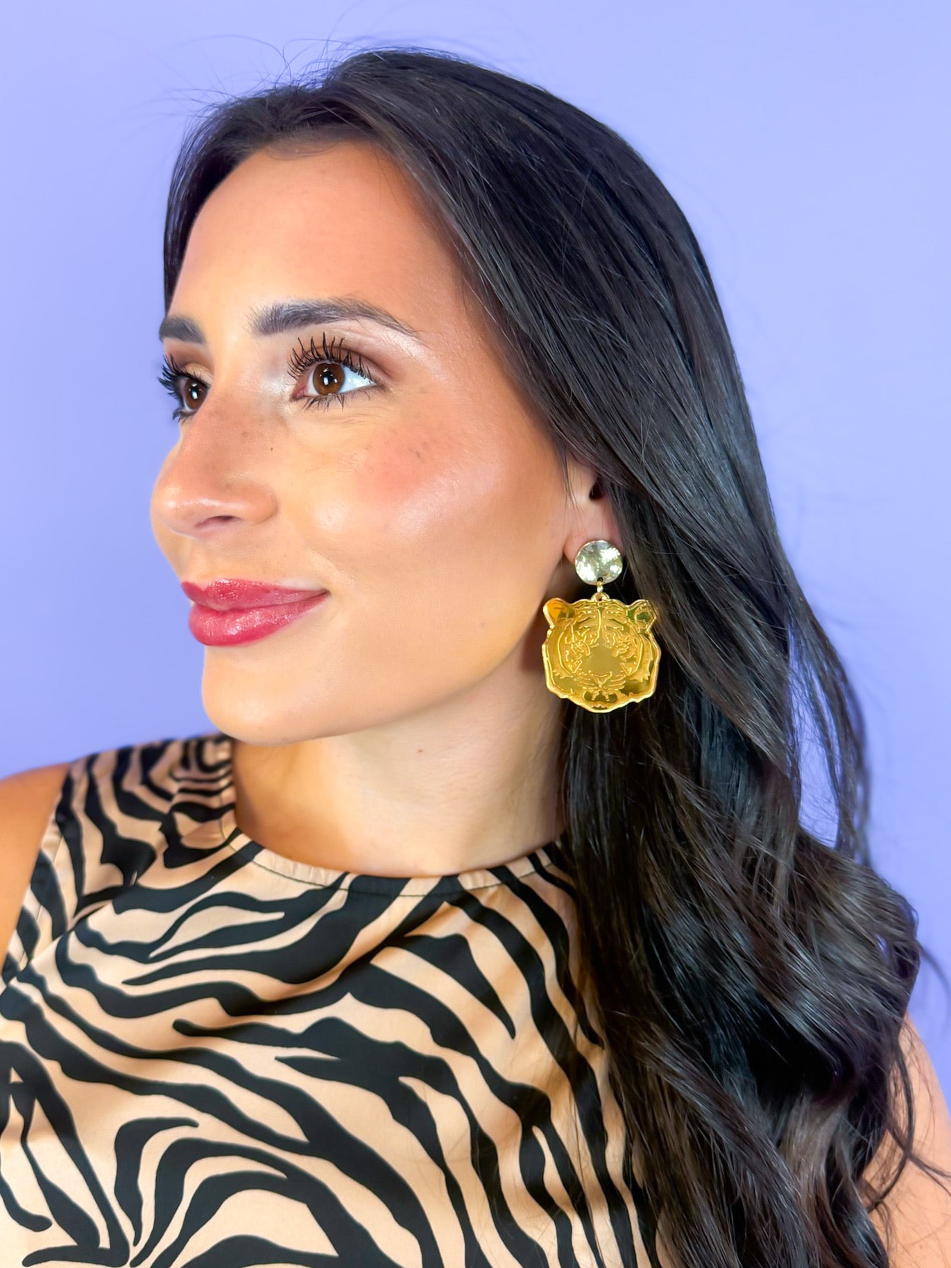 Tiger Head Earring - Gold