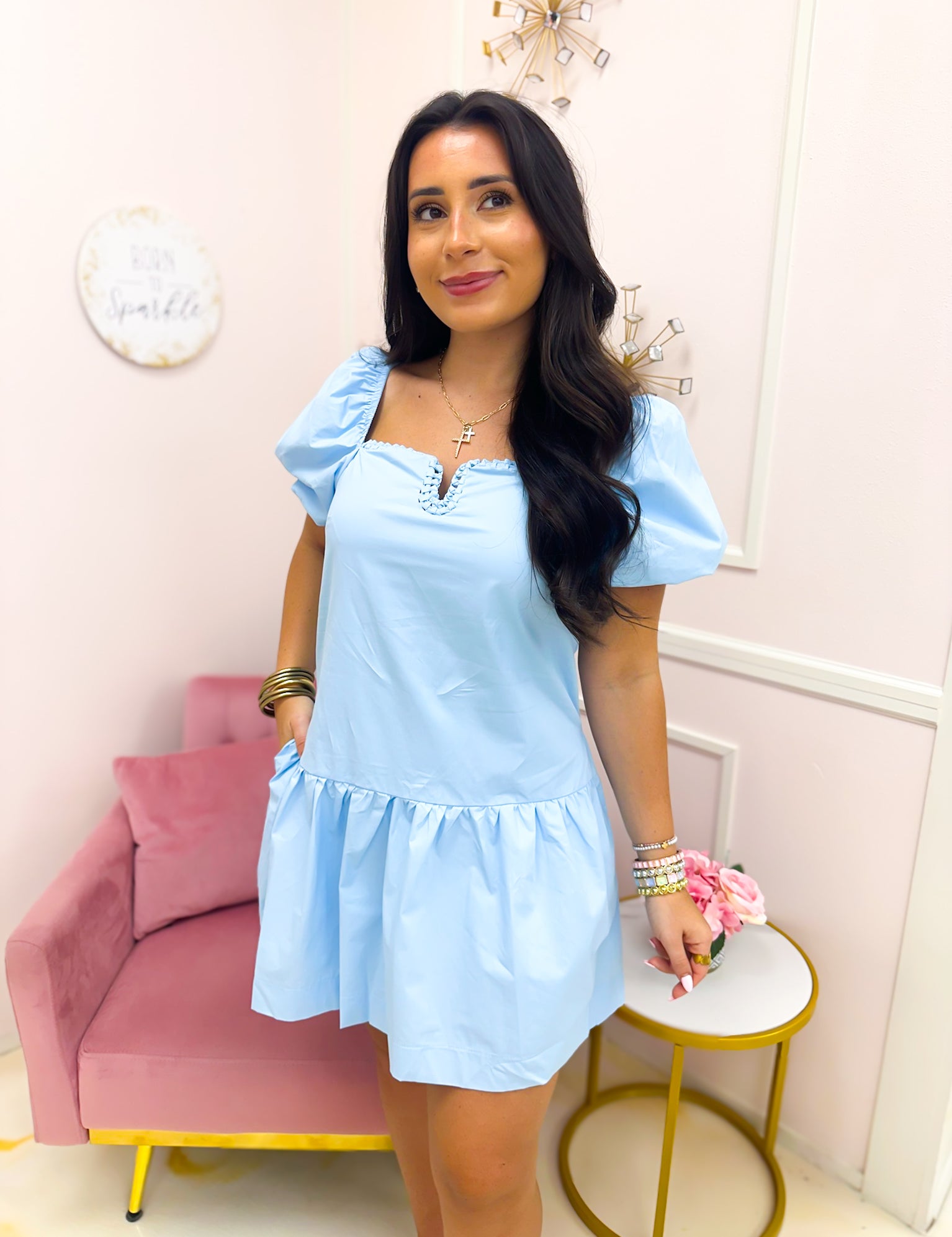 Cotton Candy Breeze Mini Dress - Light Blue