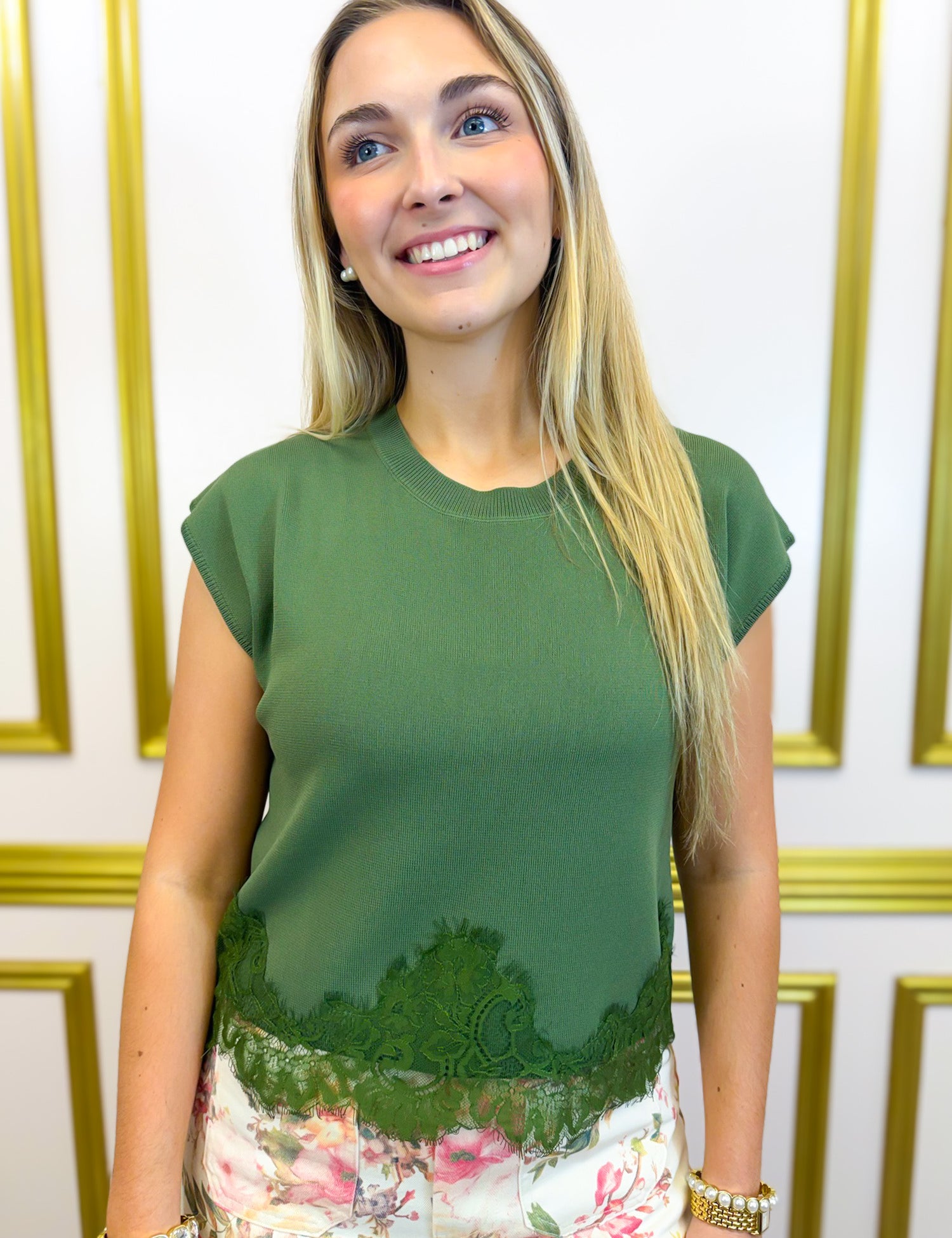 Soft Luxury Lace Top - Olive