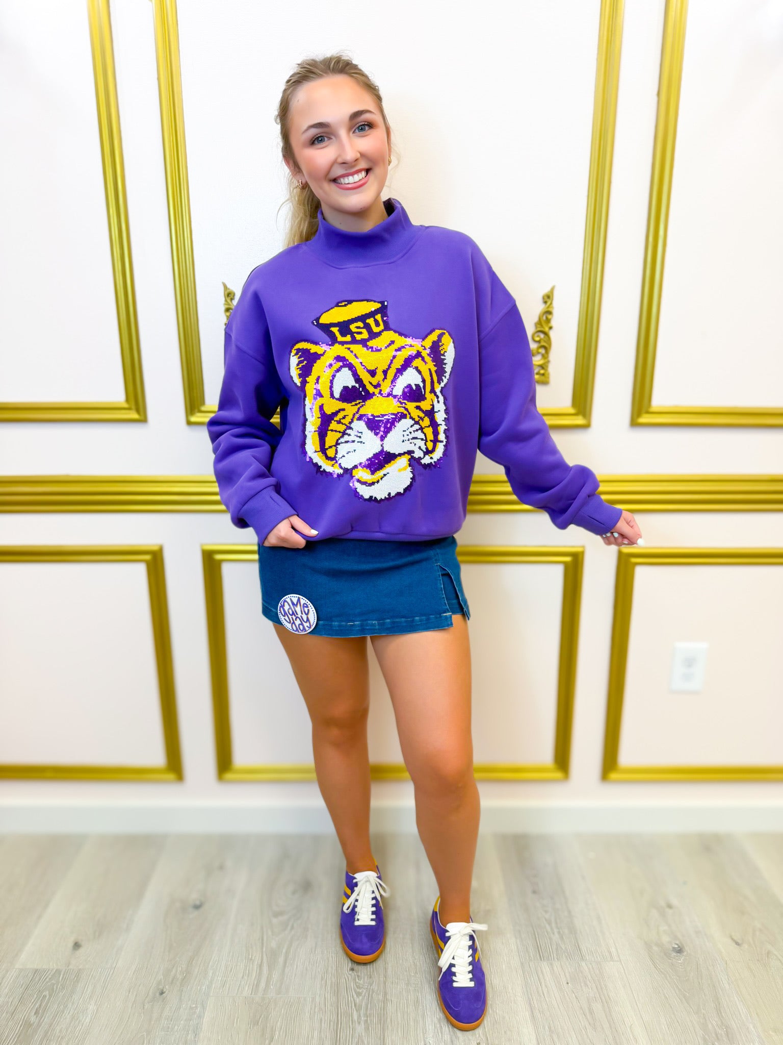 LSU Vintage Tiger Licensed Mockneck - Purple