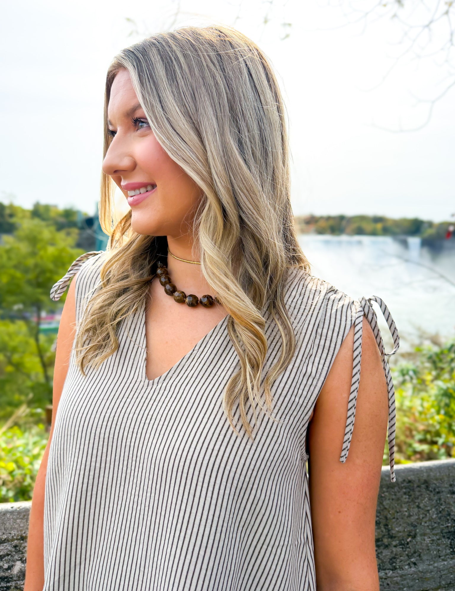 Sweet Striped Mini Dress - Tan