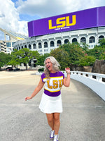 QOS Licensed LSU Colorblock Jewel Letter Sweater