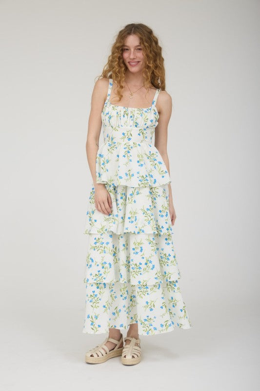Garden Waltz Midi Dress - Blue