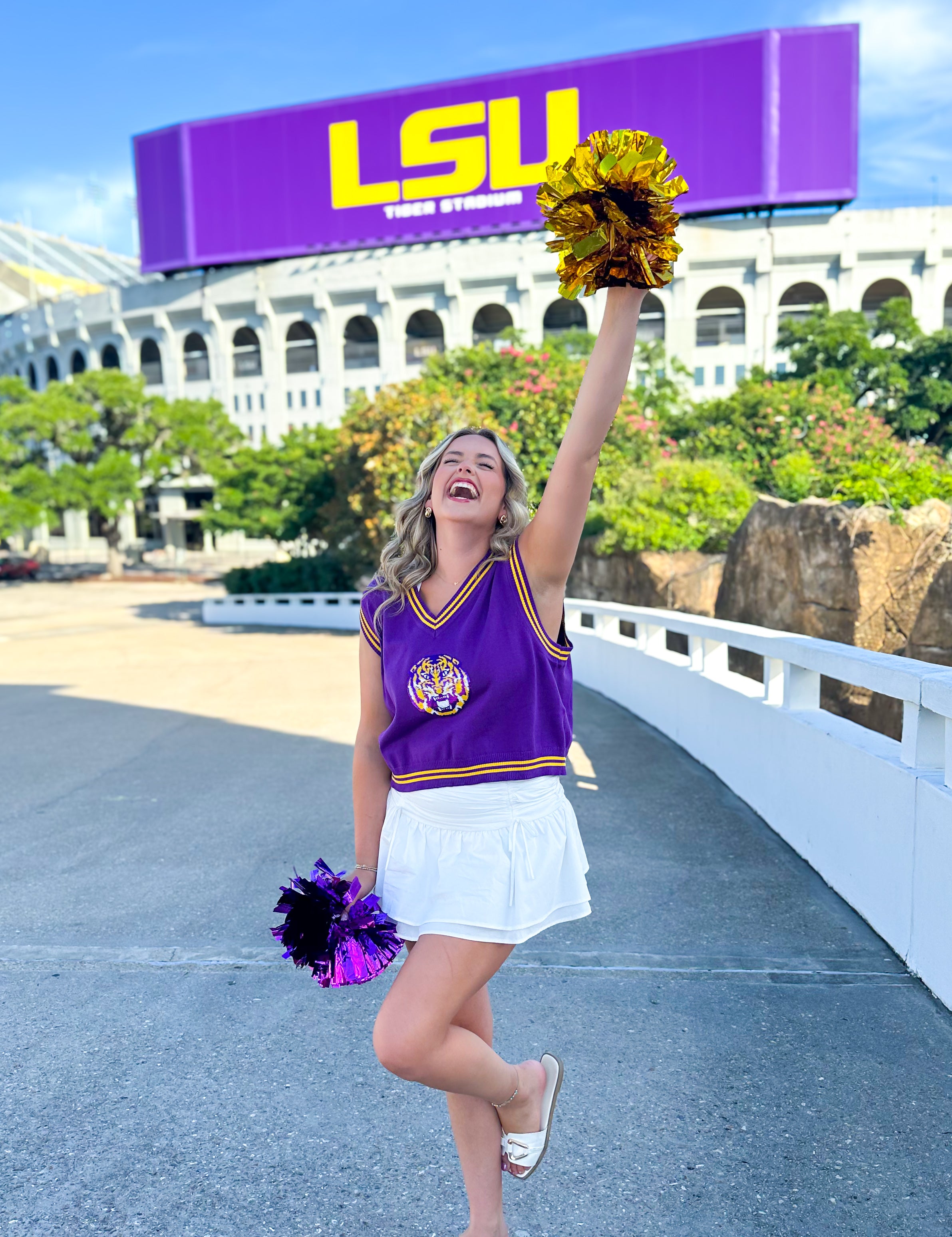 QOS Licensed-LSU V Neck Striped Cuff Sweater Vest