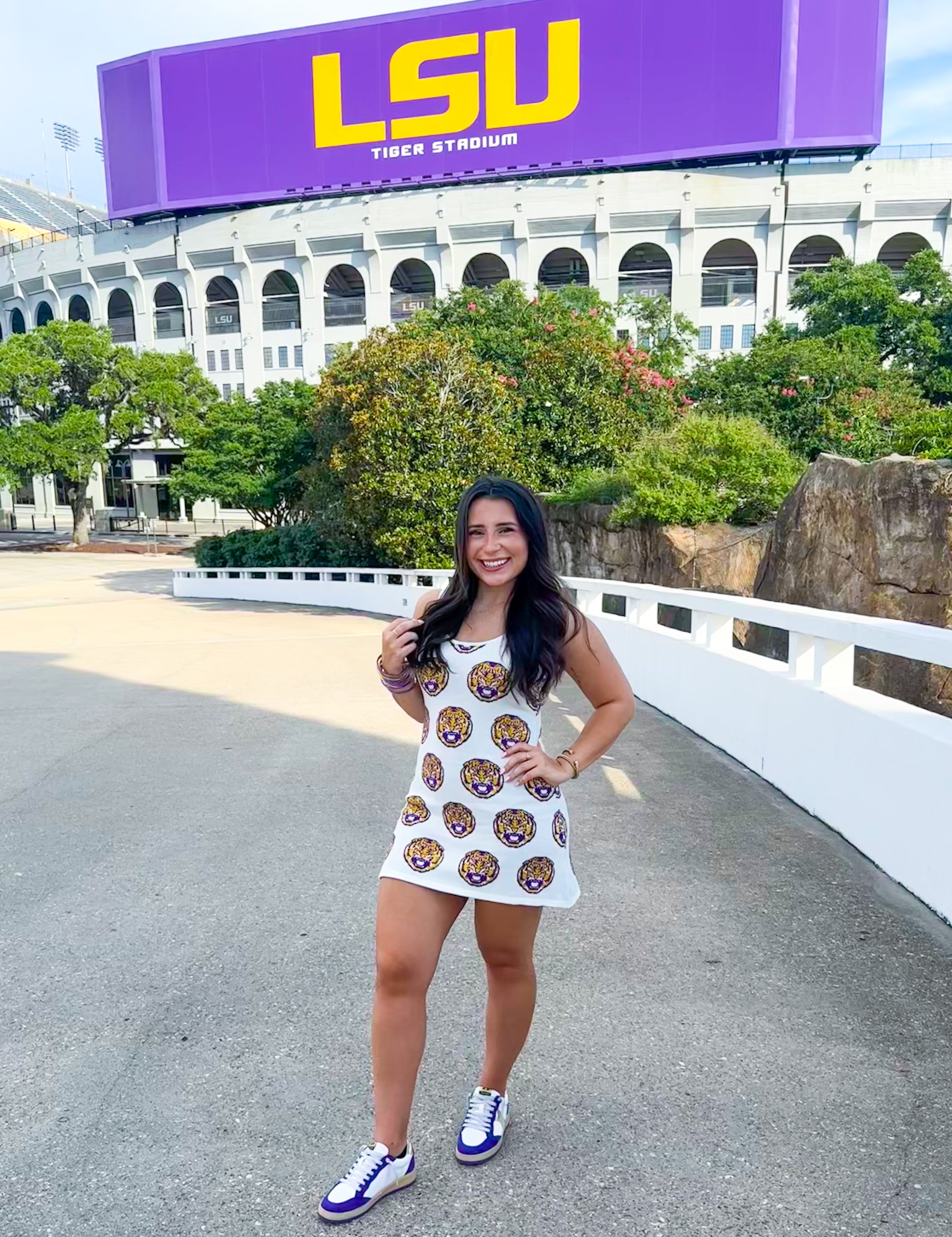 QOS Licensed LSU Knit In Mascot Rhinestone Tank Dress