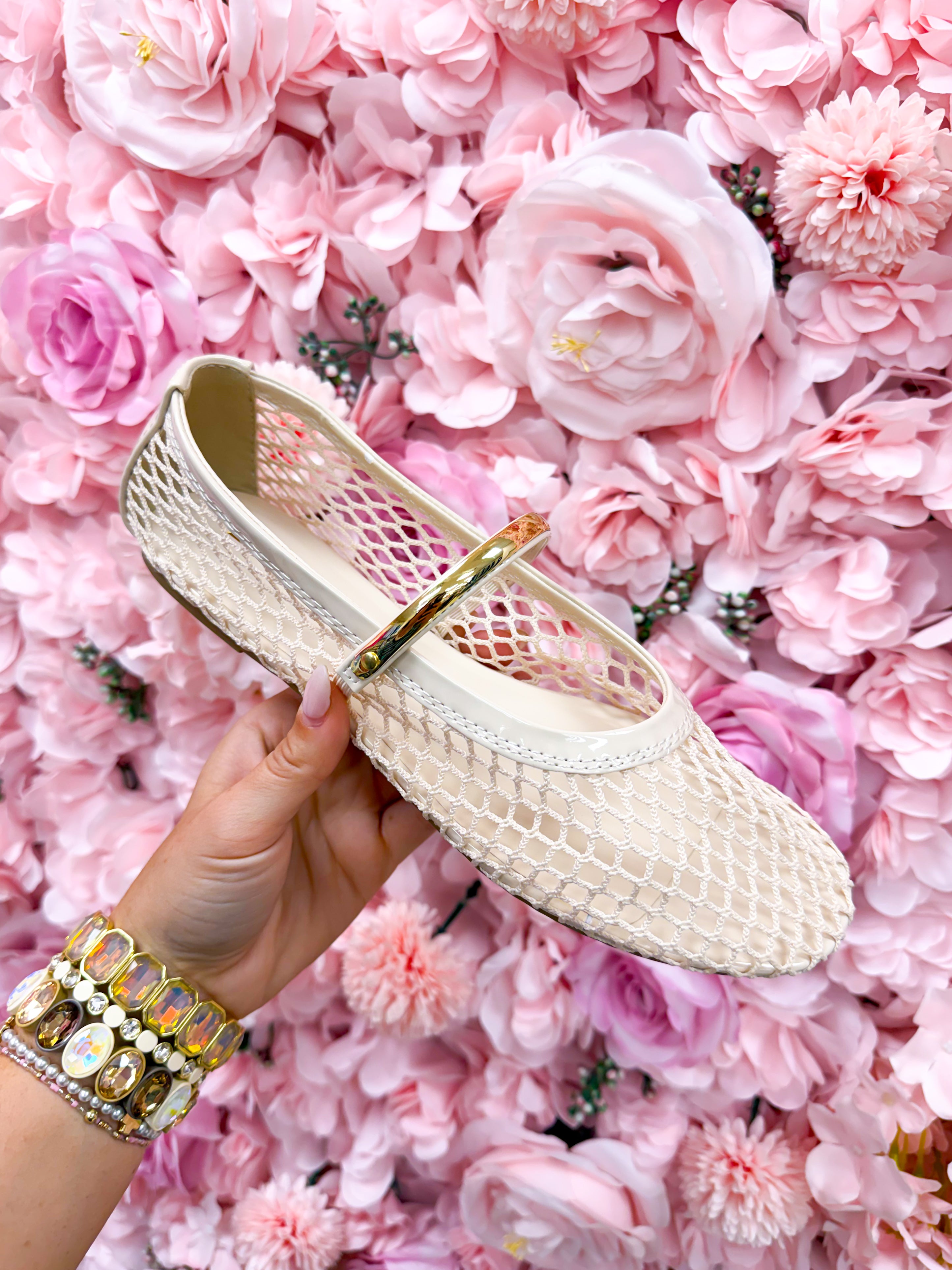 Meghan Mesh Mary Jane Flat - Bone