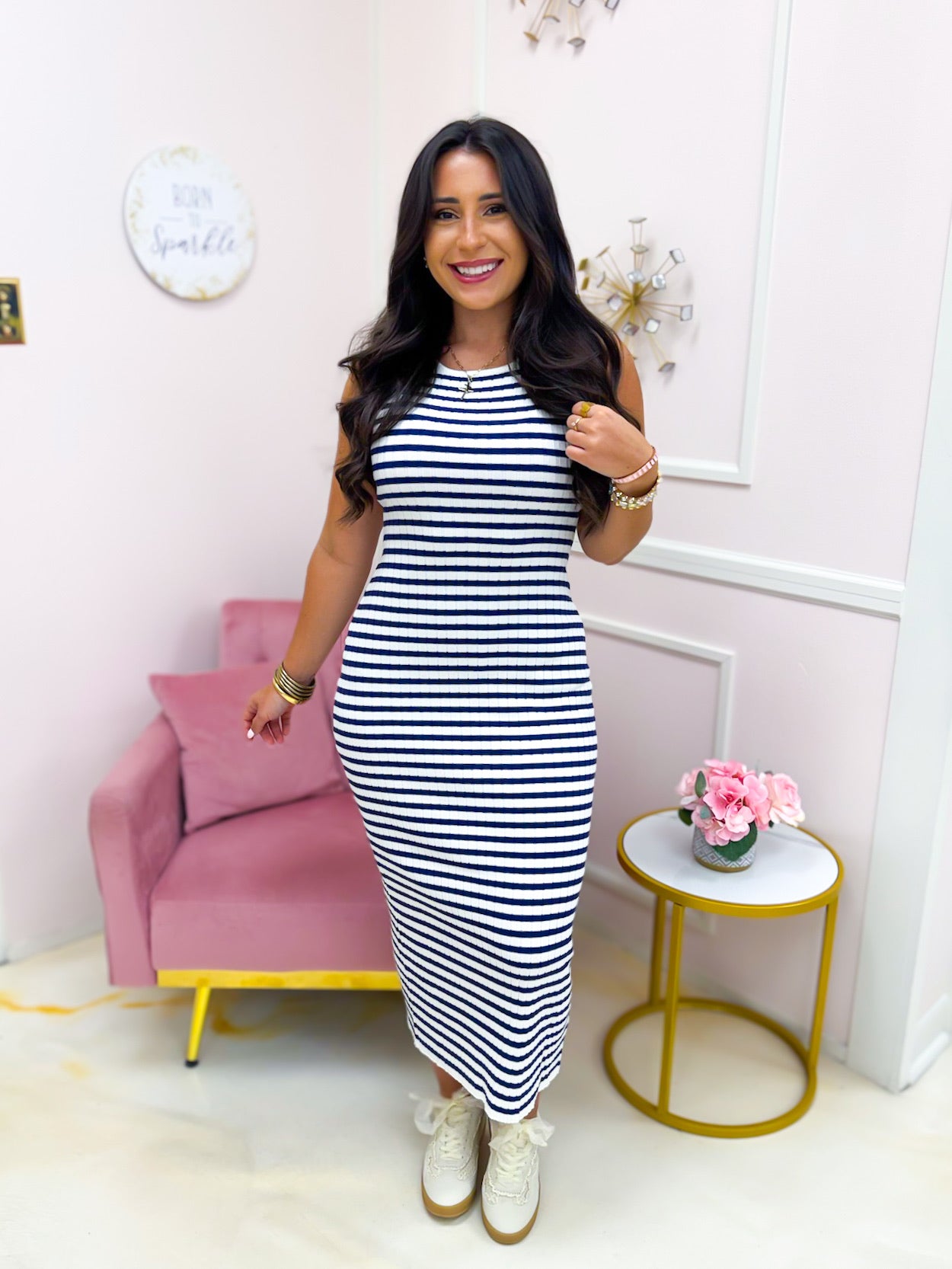 Seaside Stroll Midi Dress - Navy