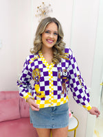 QOS Licensed LSU Checkered Team Icons Cardigan