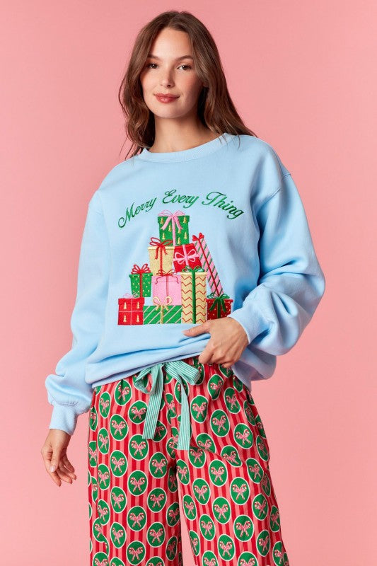 Merry Everything Metallic Sweatshirt Blue