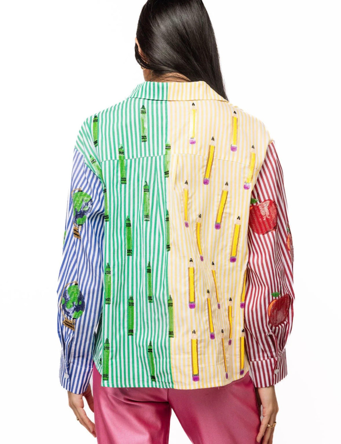 QOS Colorblock Stripe Teacher Icon Button Up