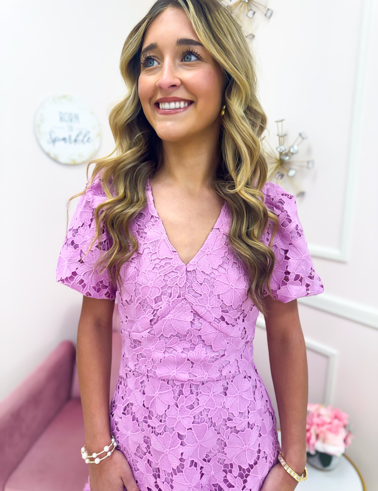 Floral & Lace Mini Dress - Lilac